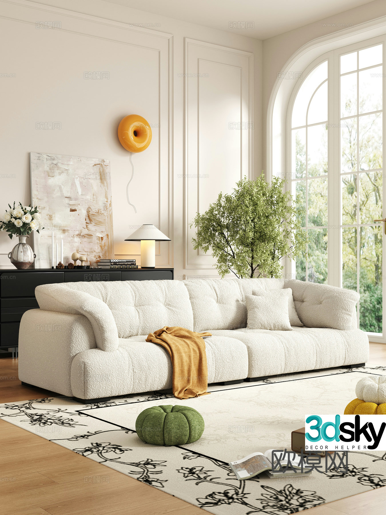 French cream style sofa coffee table combination 3D model