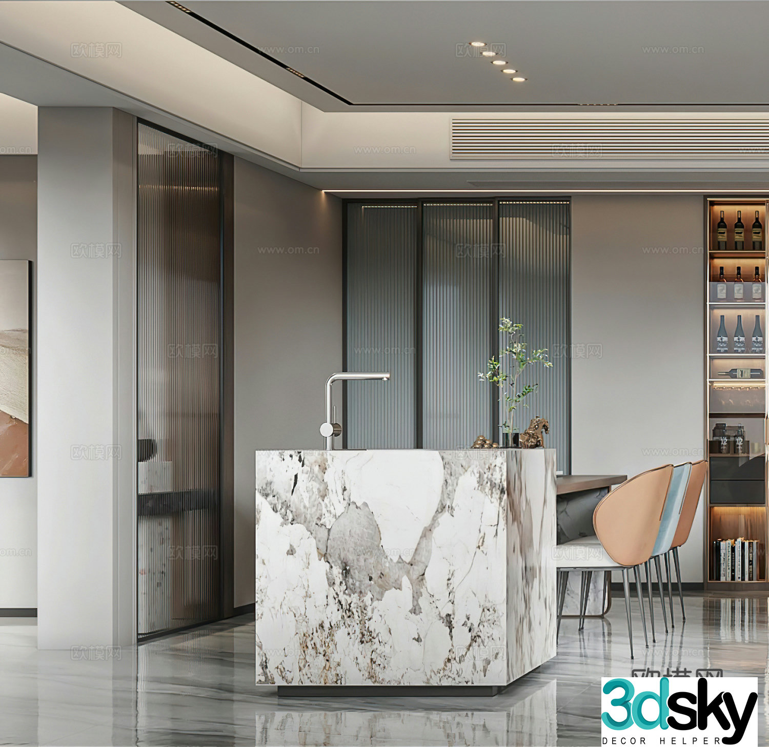 Modern restaurant island bar light luxury simple wine cabinet modern living restaurant G6263d model