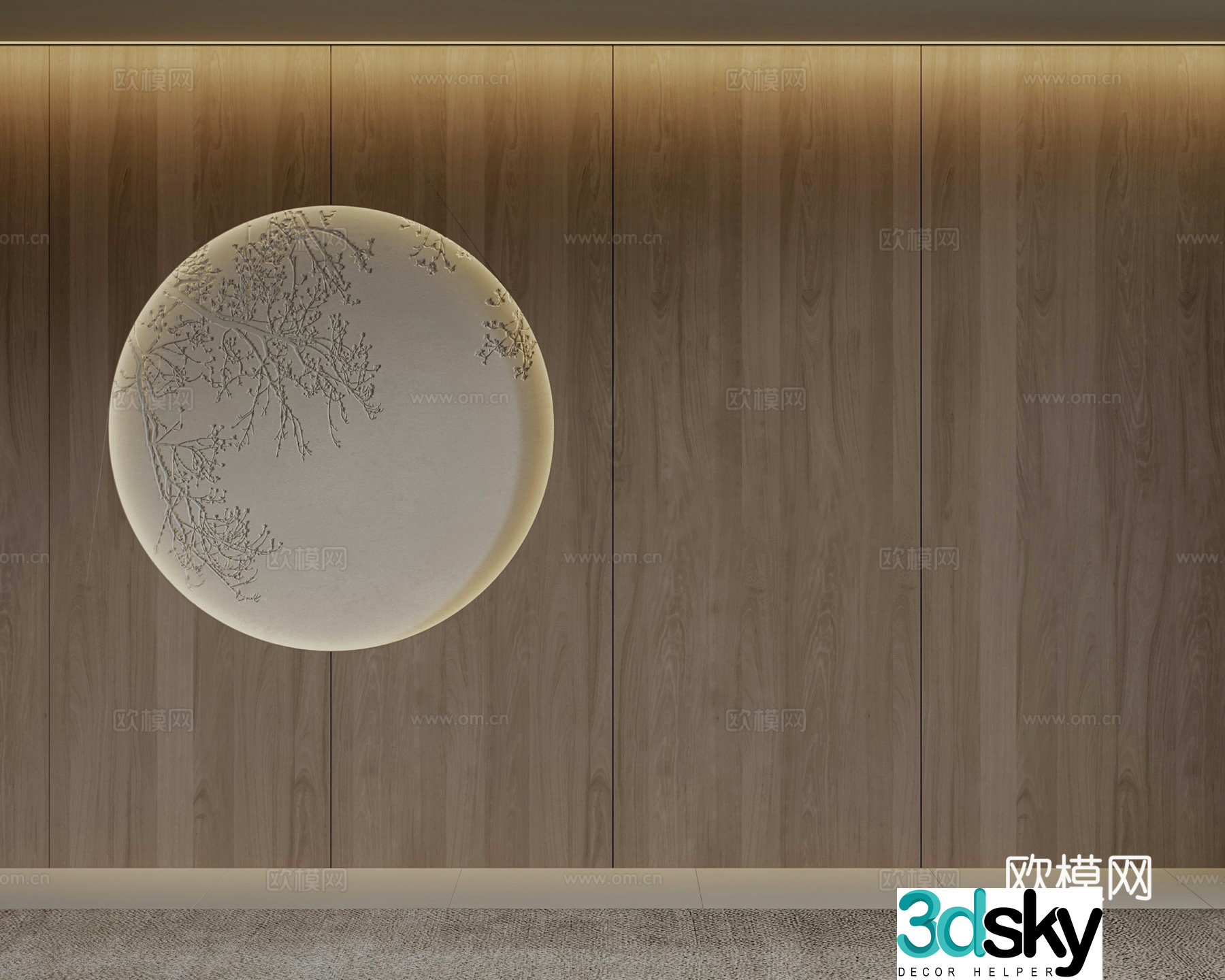 New Chinese style wood veneer wall wall decoration panel wall panel porch background wall 3D model