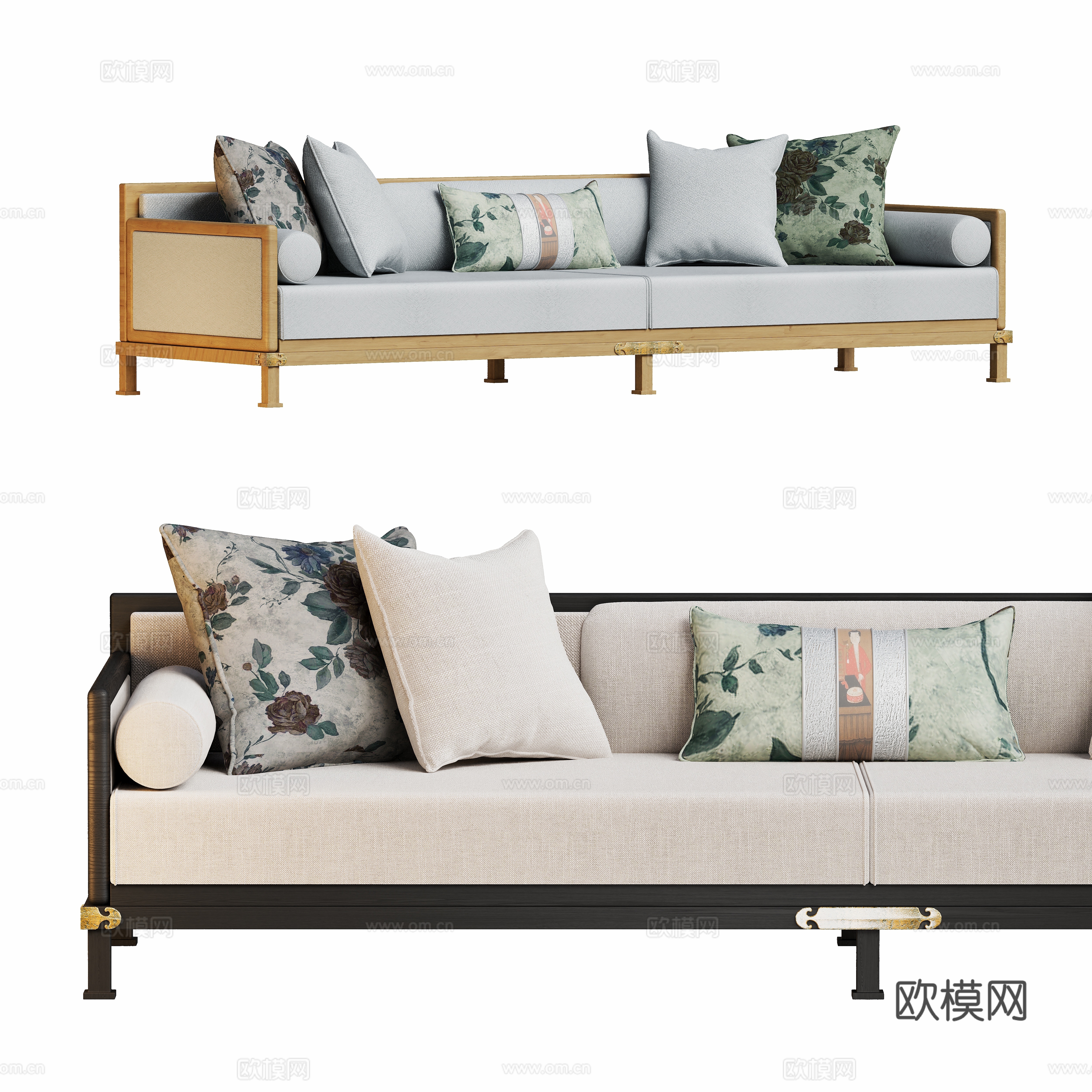 New Chinese three-person sofa 3D model