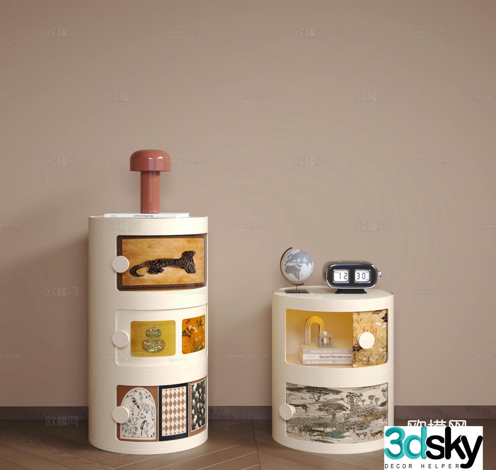Cream retro bedside table 3d model
