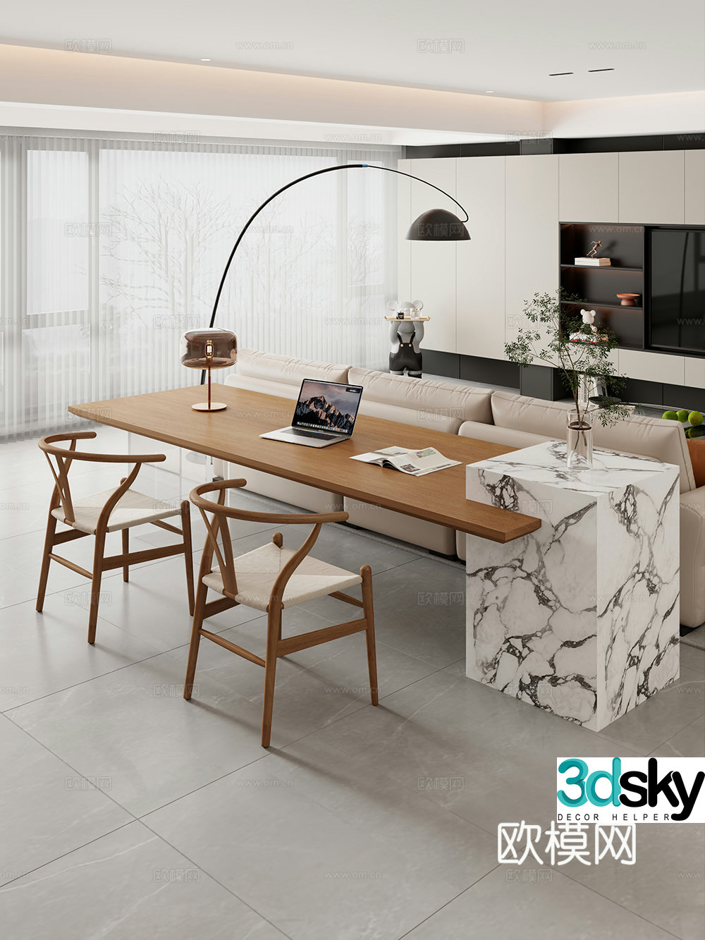 Current horizontal hall table tea table big table desk computer desk simple desk 3D model