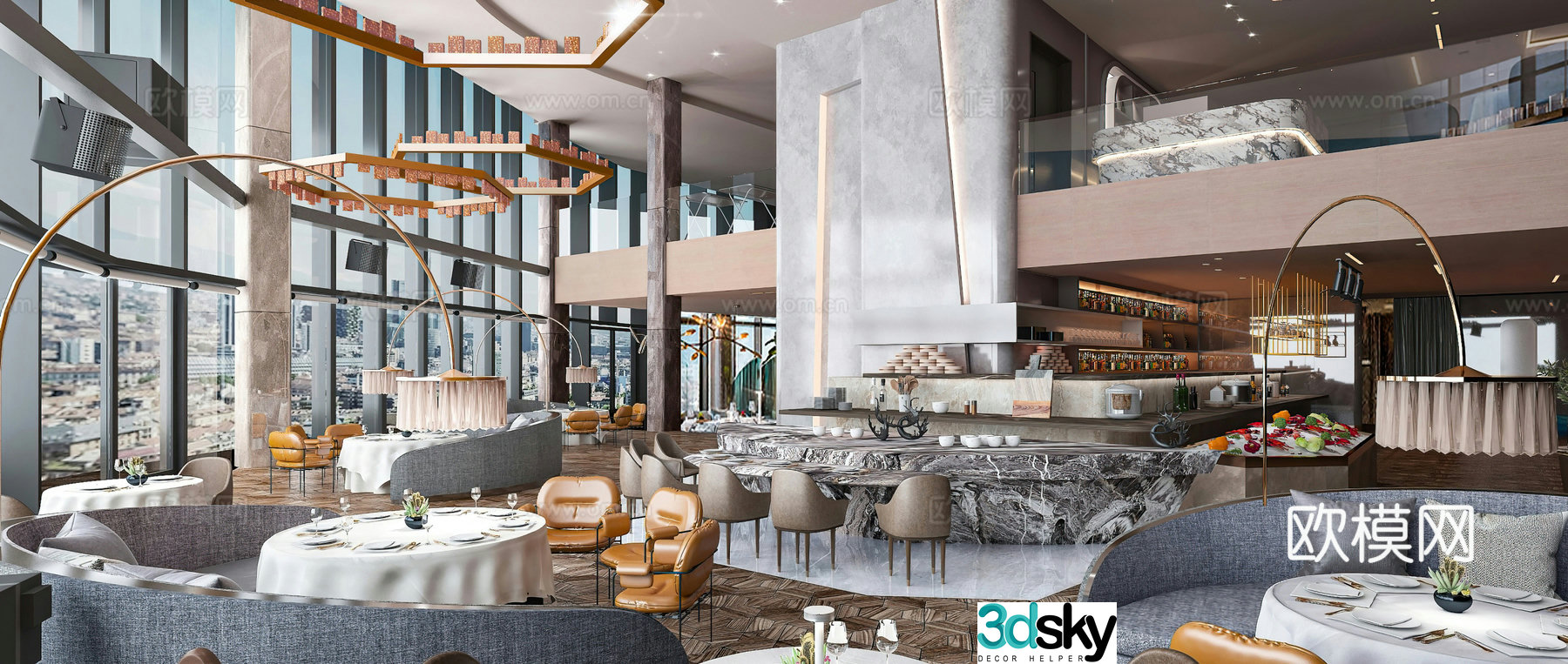 Modern restaurant Tea restaurant Hotel Round booth dining table Round dining table Lobby Hall 3d model