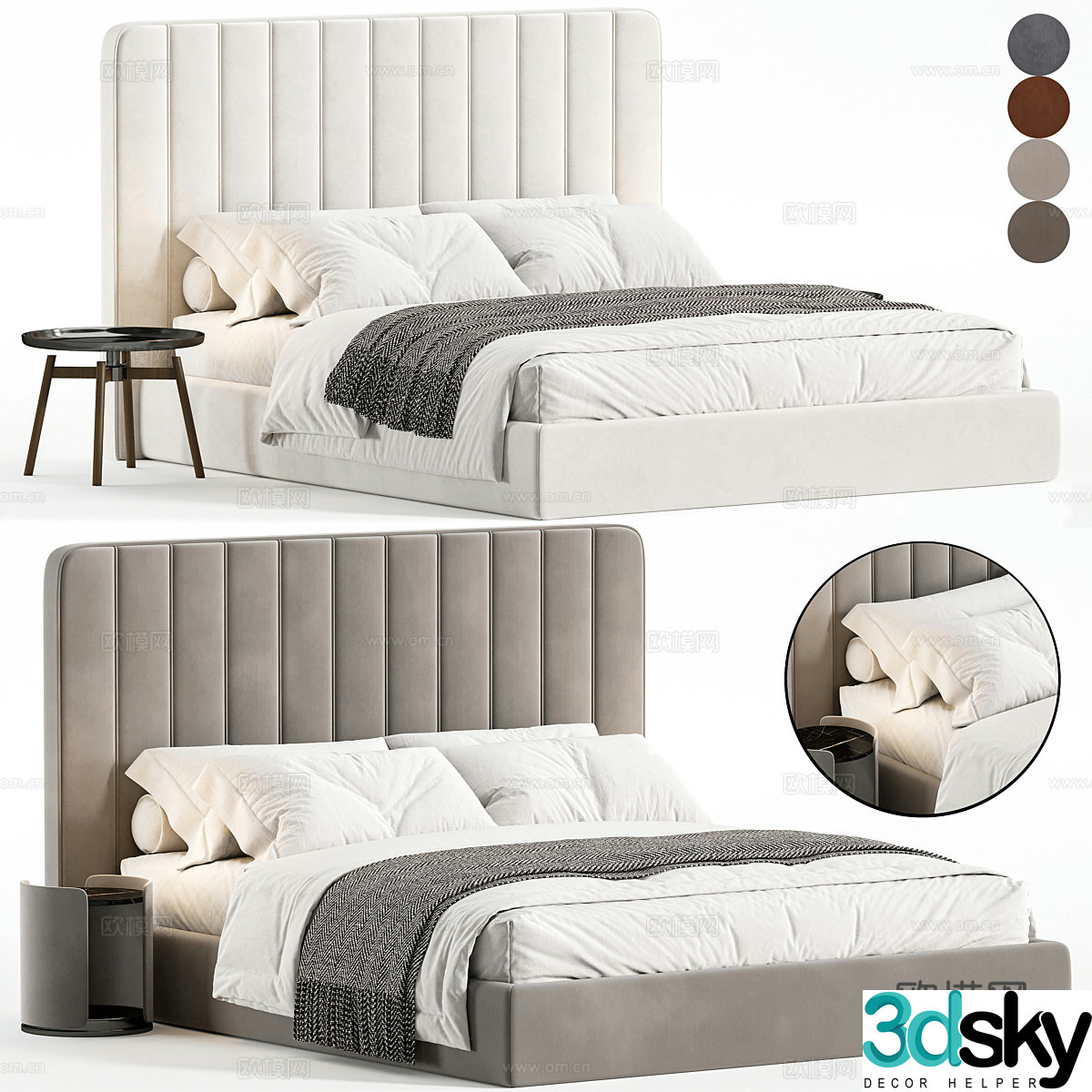 Modern Italian light luxury fabric double bed 3D model