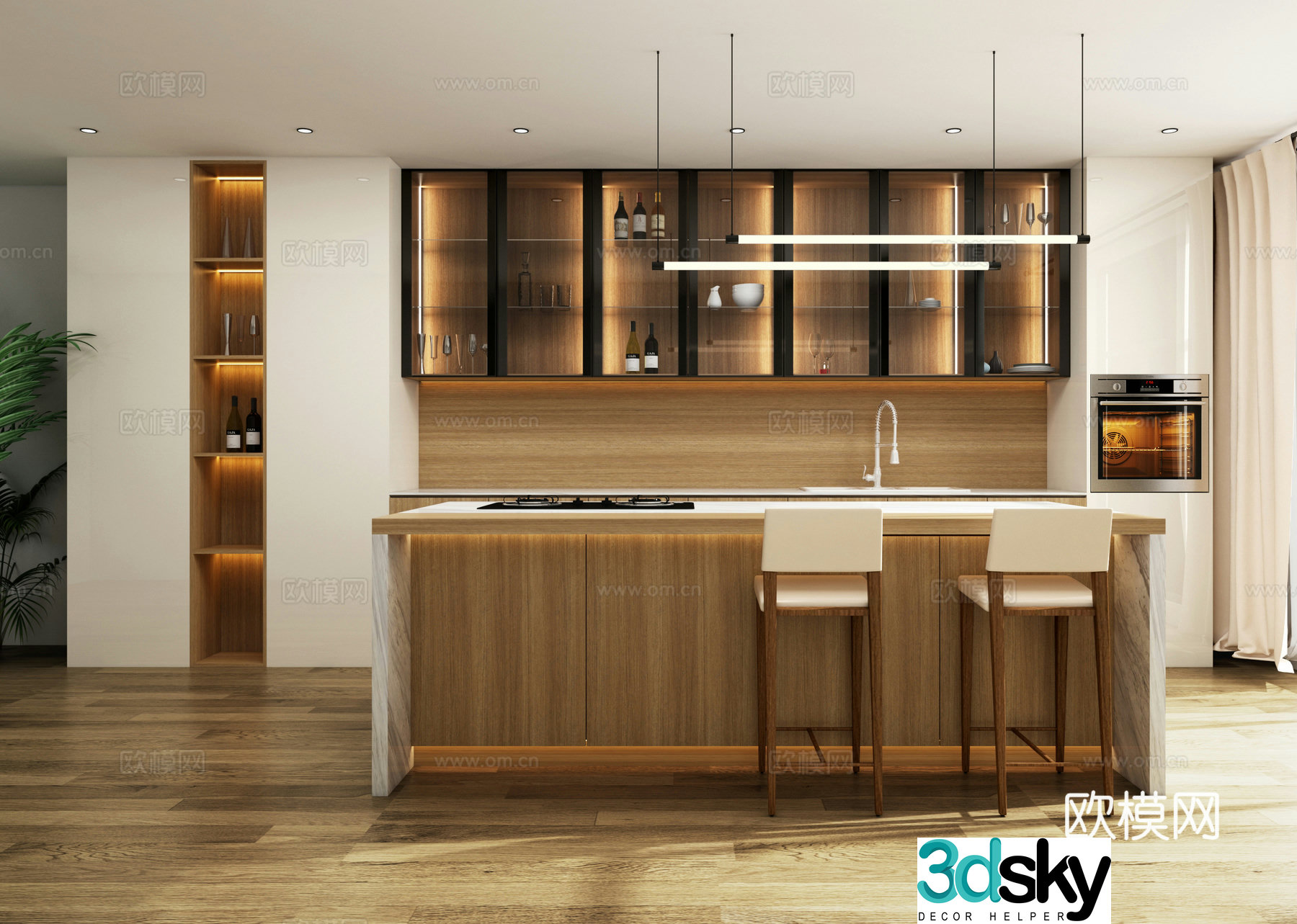 Modern kitchen open kitchen kitchen supplies gas stove smoker island cabinet 3d model