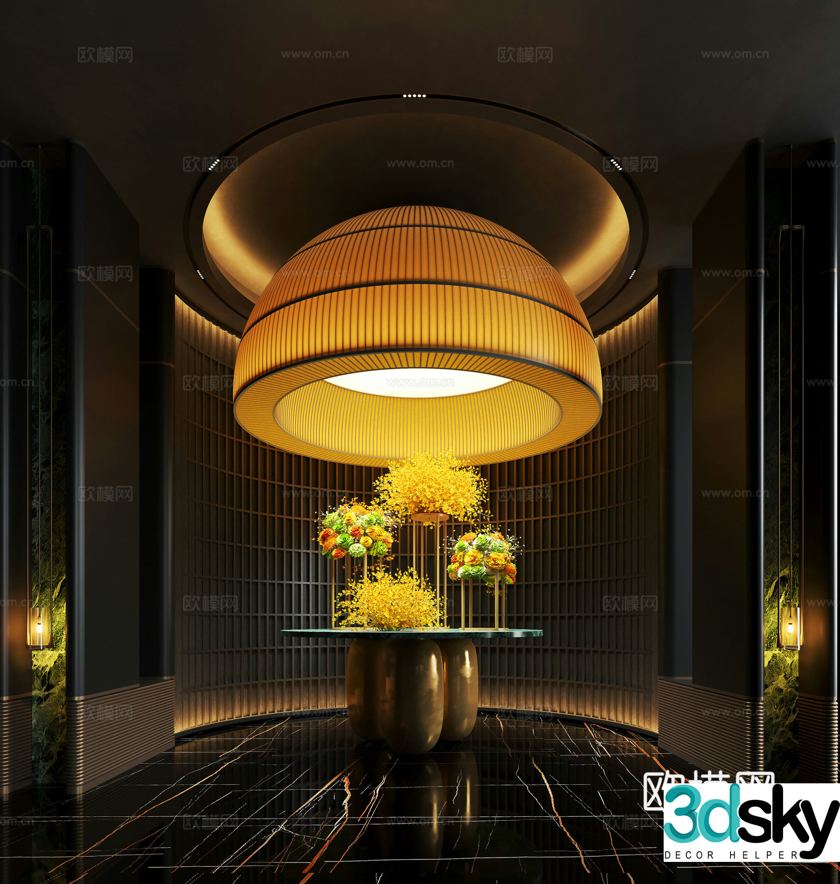Modern hotel hall floral installation 3d model