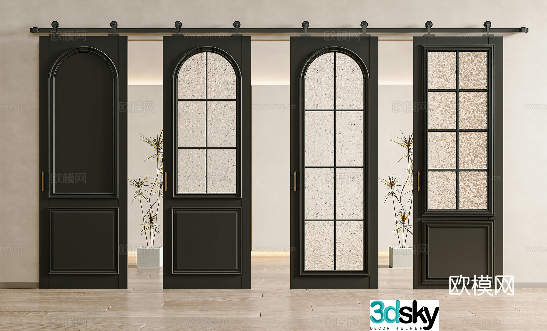 French medieval sliding door glass door barn door glass barn door glass sliding door 3d model