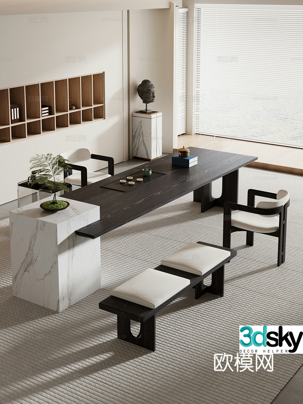 Creamy large plate table tea table and chair combination tea table tea table tea room tea table balcony tea table 3D model