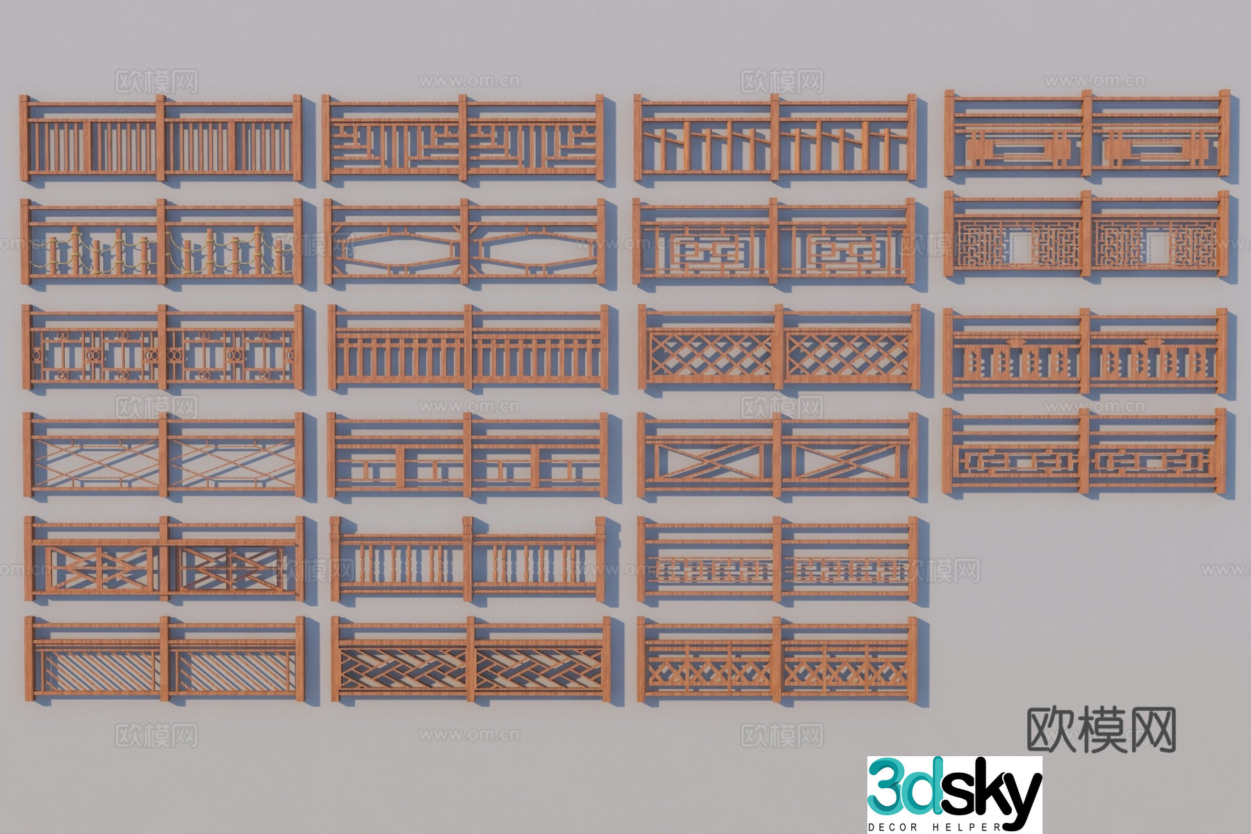 Modern fence guardrail 3d model