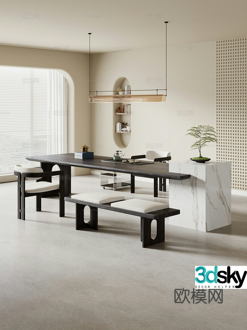 Creamy large plate table tea table and chair combination tea table tea table tea room tea table balcony tea table 3D model