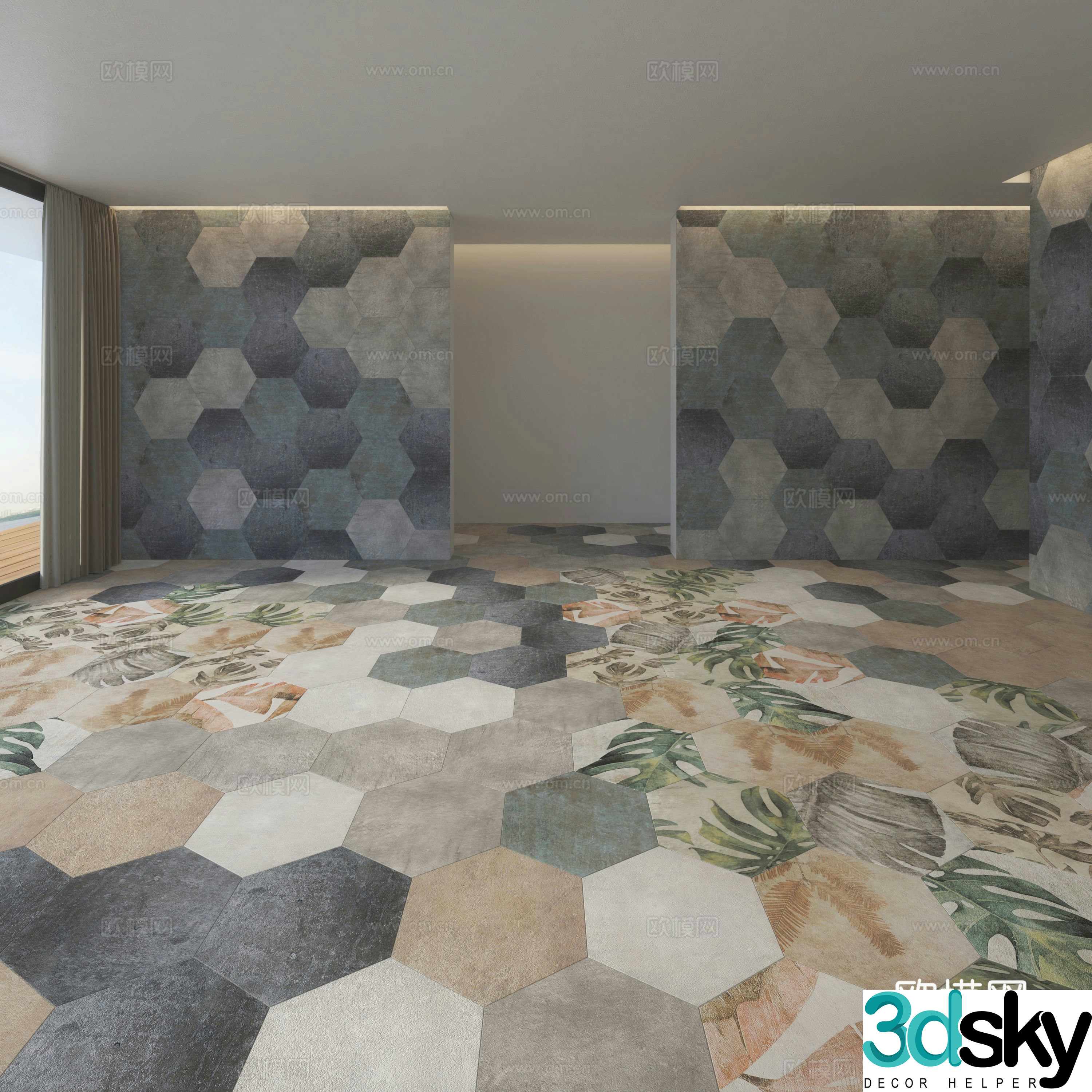 6-angle flower tiles flower tiles antique tiles retro tiles 3D model