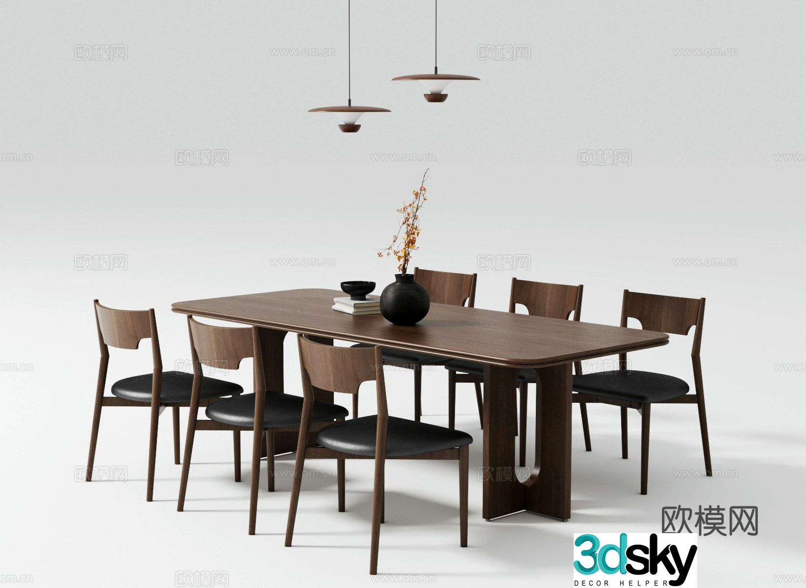 French medieval dining table and chair combination 3D model