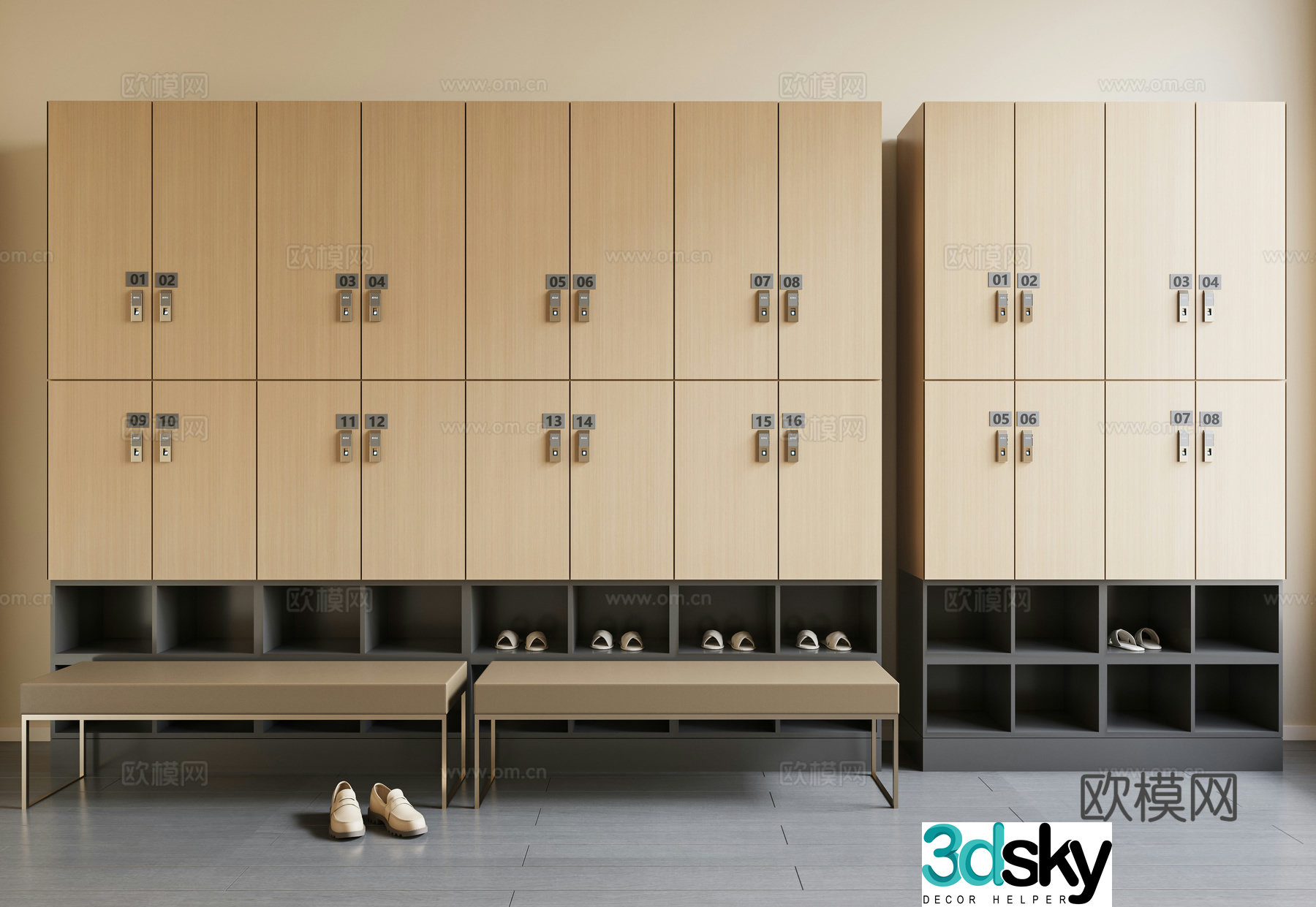 Public space storage cabinet locker shoe changing stool wardrobe storage cabinet pier cabinet 3d model