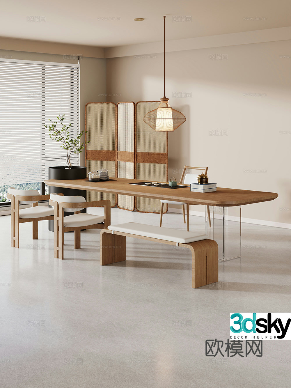 Creamy large plate table tea table and chair combination tea table tea table tea room tea table balcony tea table 3D model