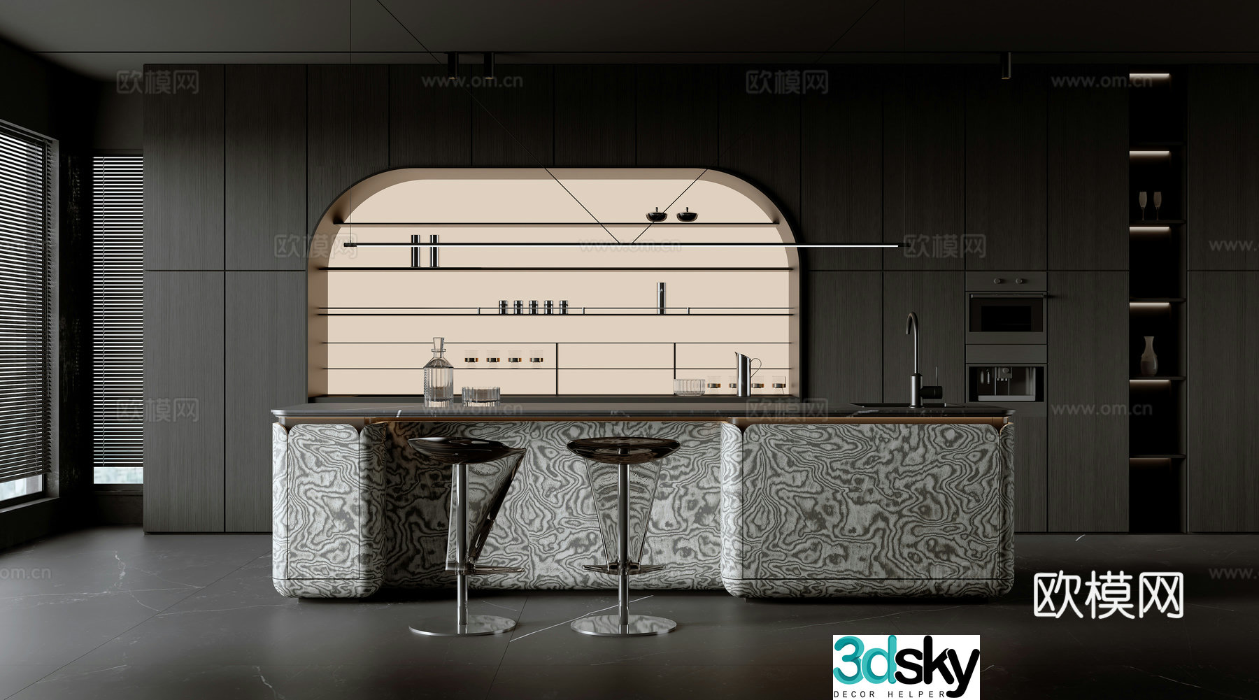 Modern Italian open kitchen 3d model