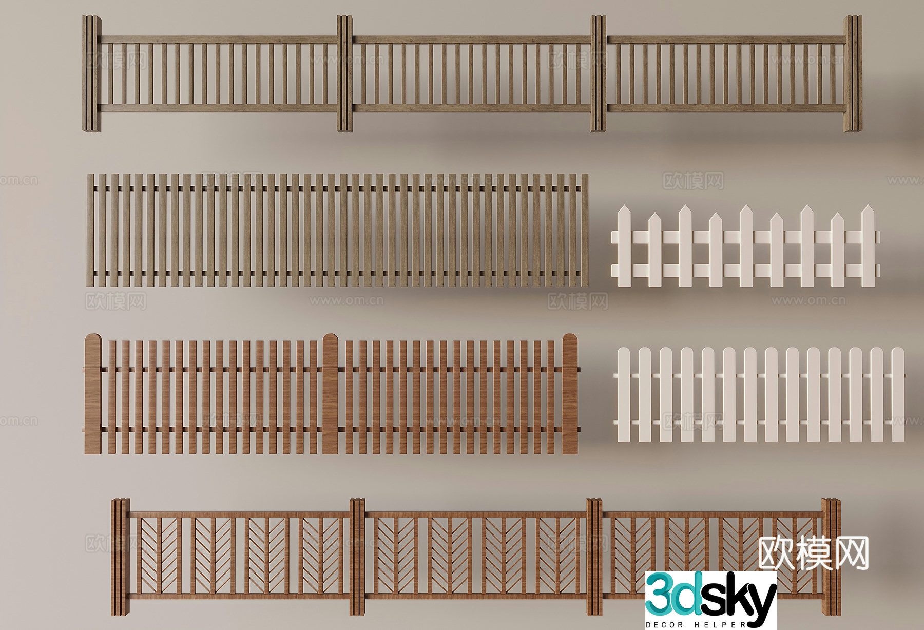 Medium style fence fence wooden fence guardrail garden wooden fence fence 3d model