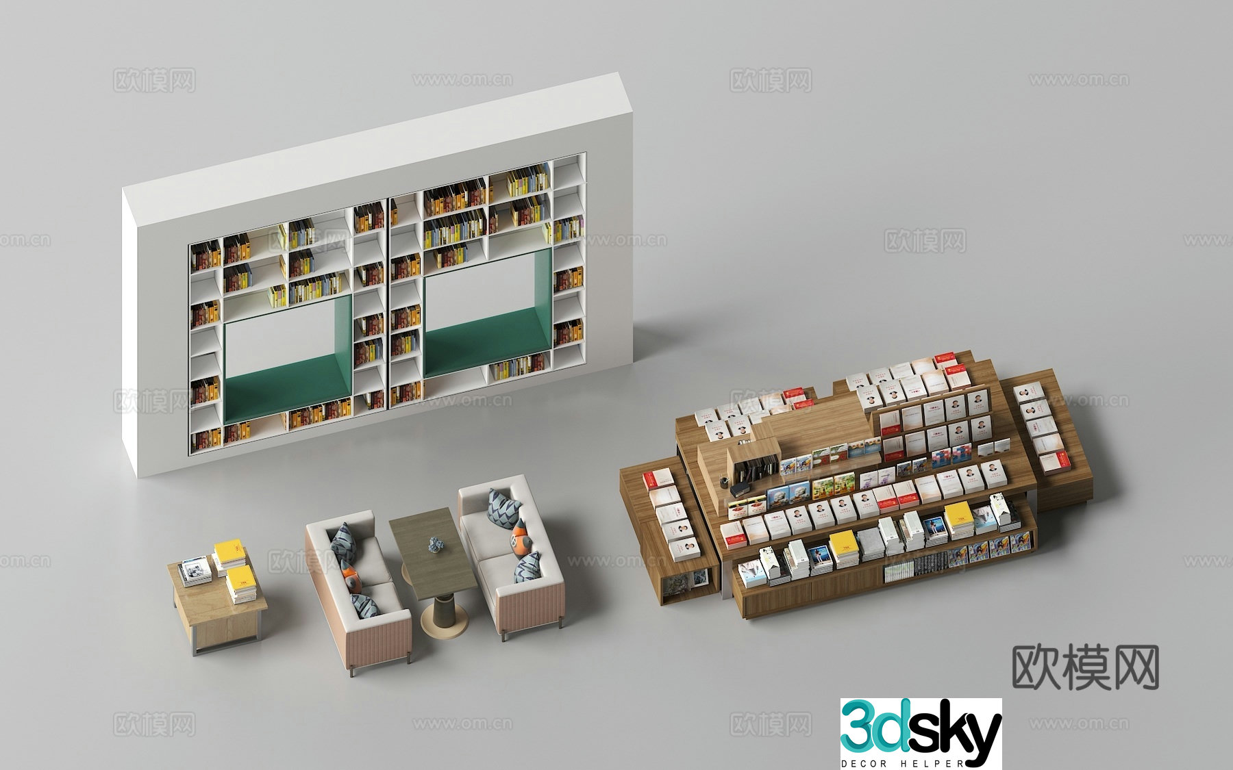 Library background wall library bookshelf 3d model