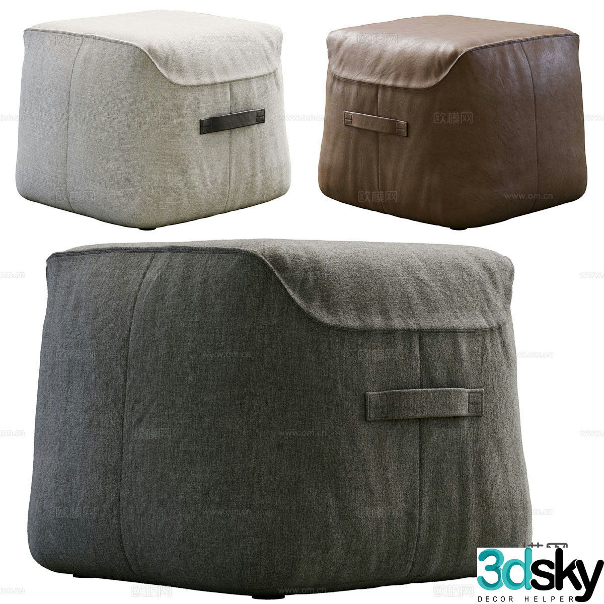 New Chinese style fabric stool leather stool 3D model