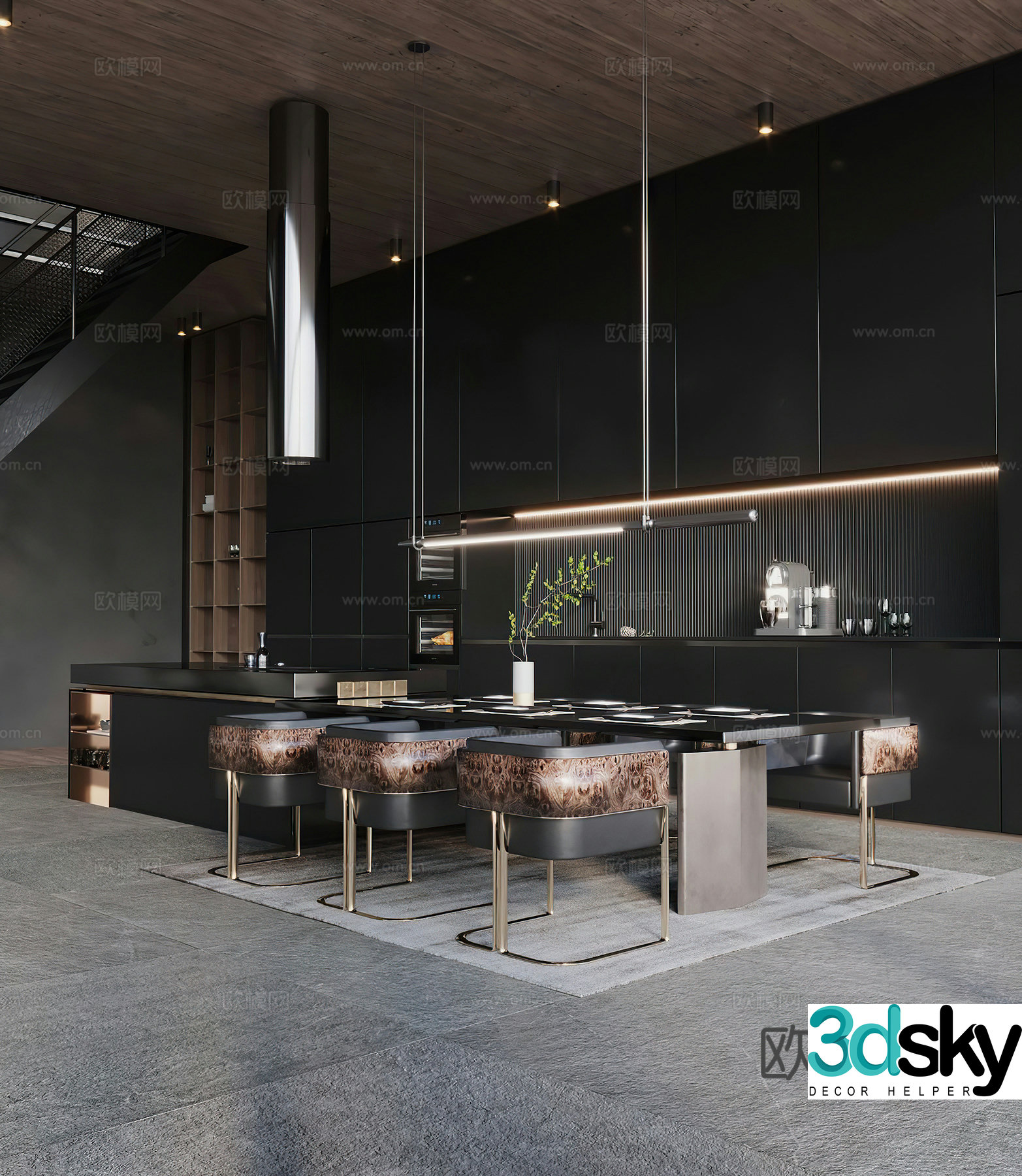 Modern restaurant Italian restaurant Industrial style restaurant Dark wind Black white gray island open 3D model