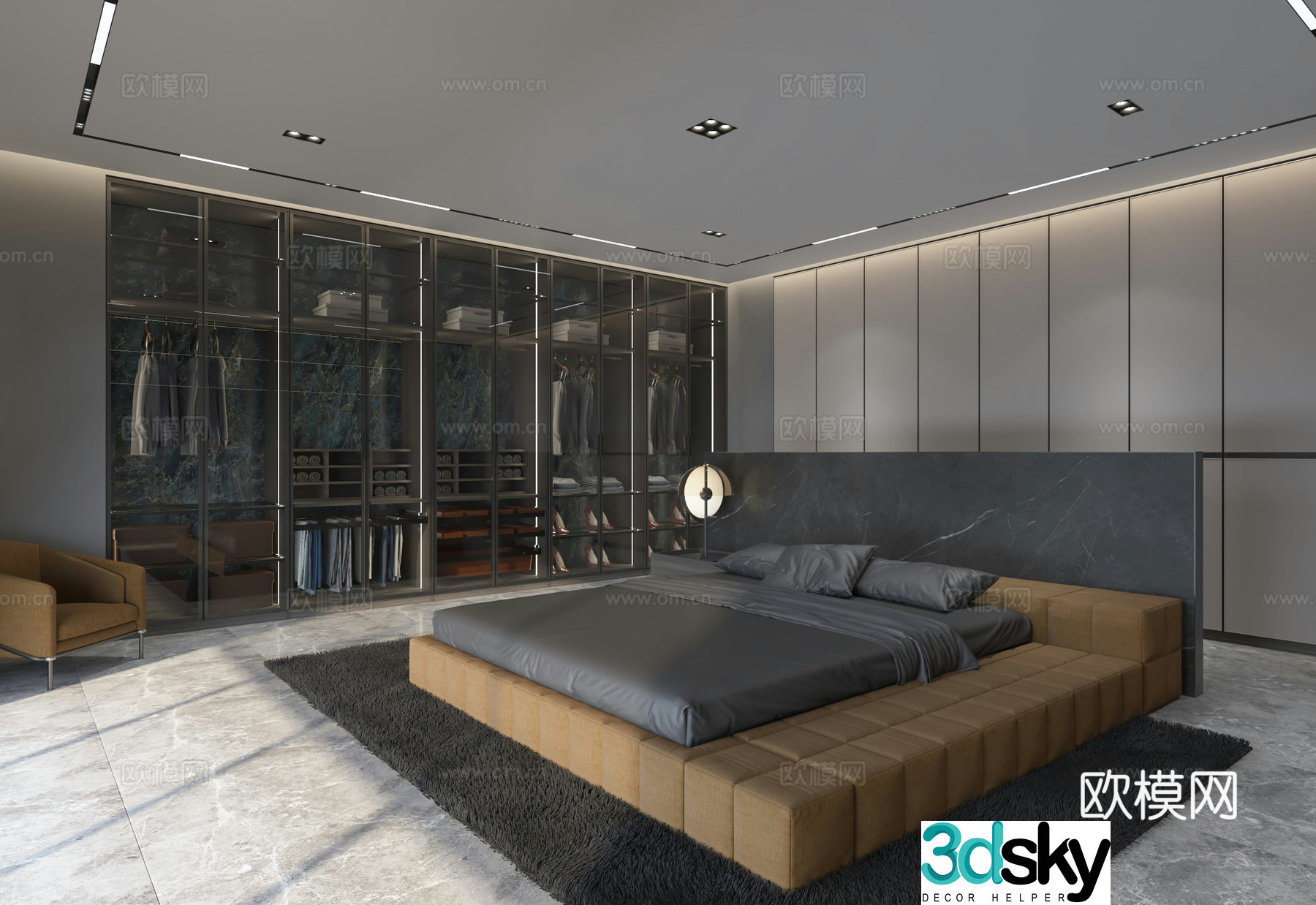 Modern light luxury bedroom wardrobe wardrobe cloakroom 3d model