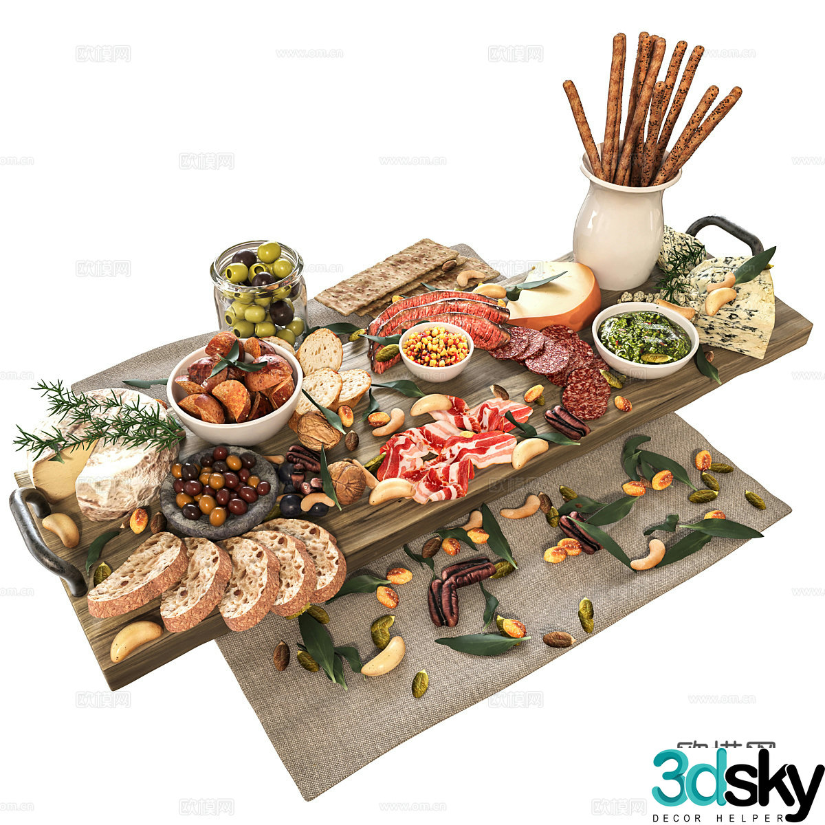 Food Vegetable Bread Fruit Nuts 3d Model