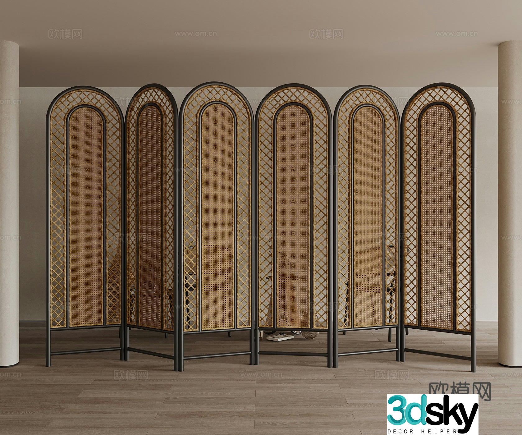 Middle style screen partition rattan 3d model
