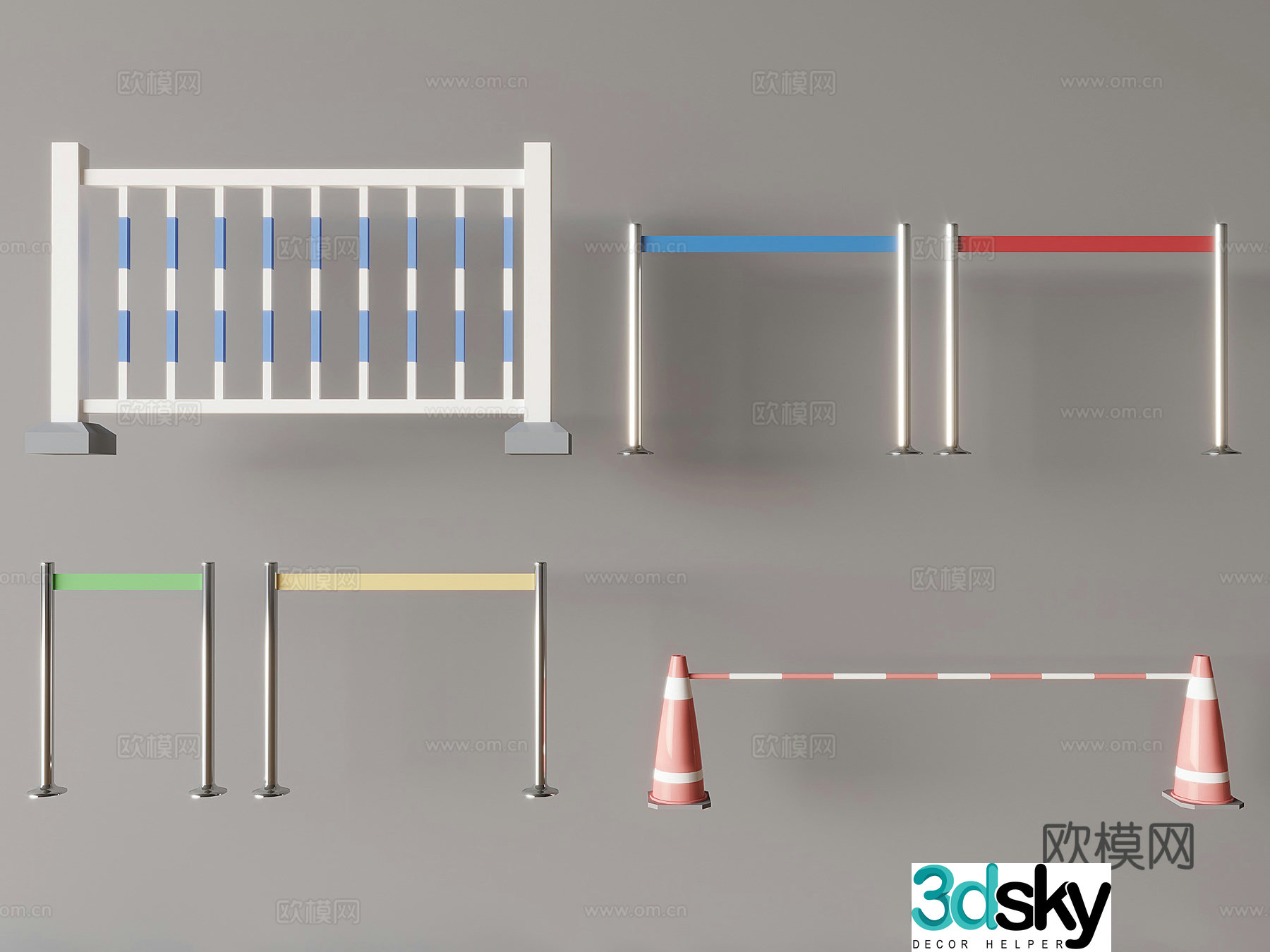 Road guardrail isolation fence reflective cone telescopic police belt fence cordon queue column 3D model