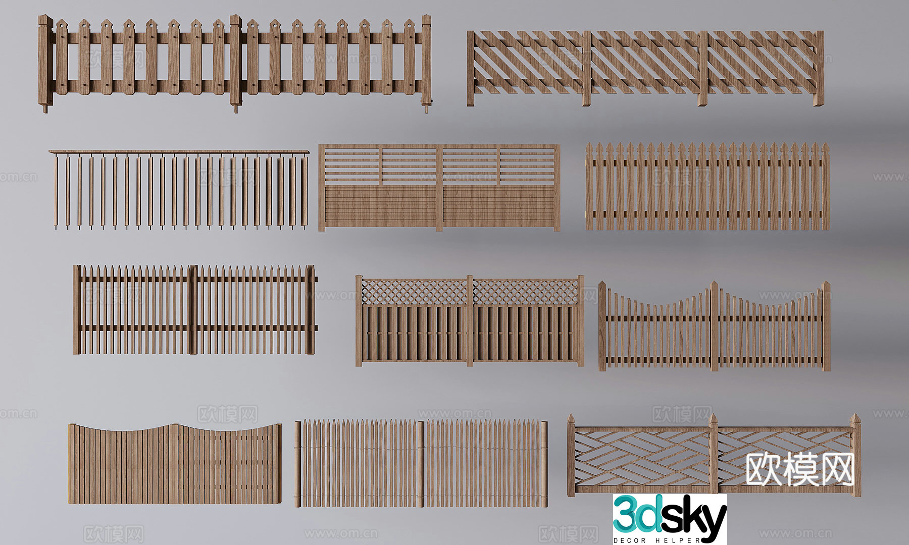 Medium style fence fence wooden fence guardrail garden wooden fence fence 3d model