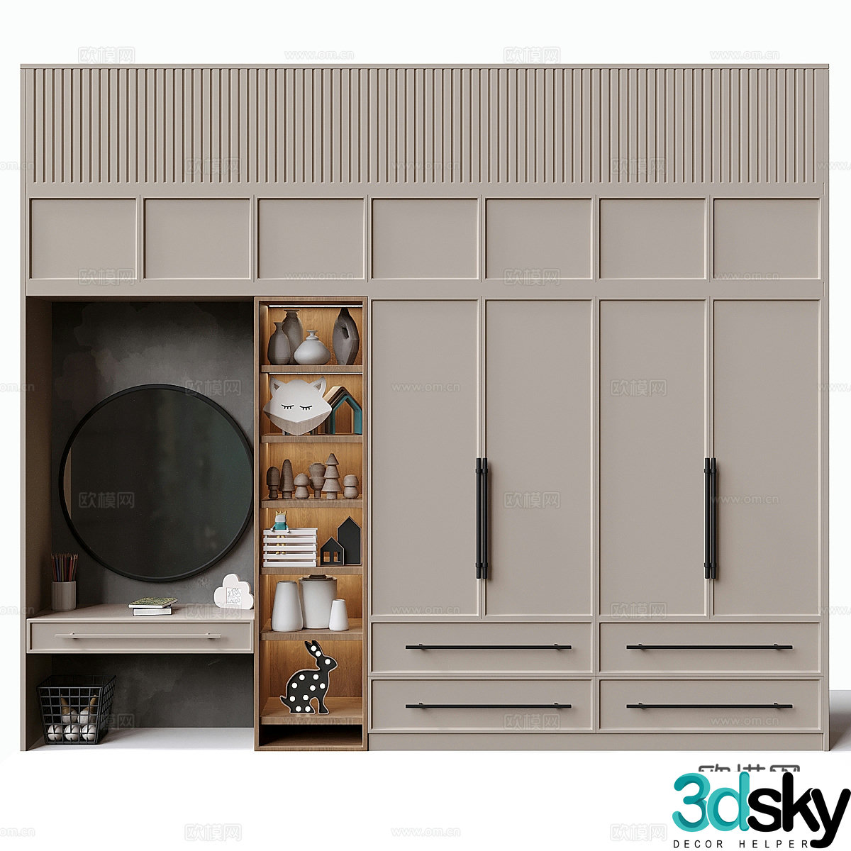 Modern cream style children’s wardrobe dressing table 3d model