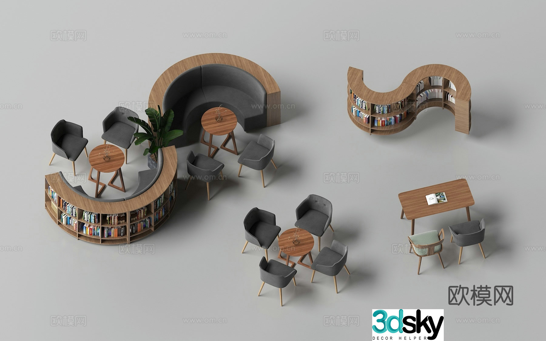Casual bench casual table and chair 3d model