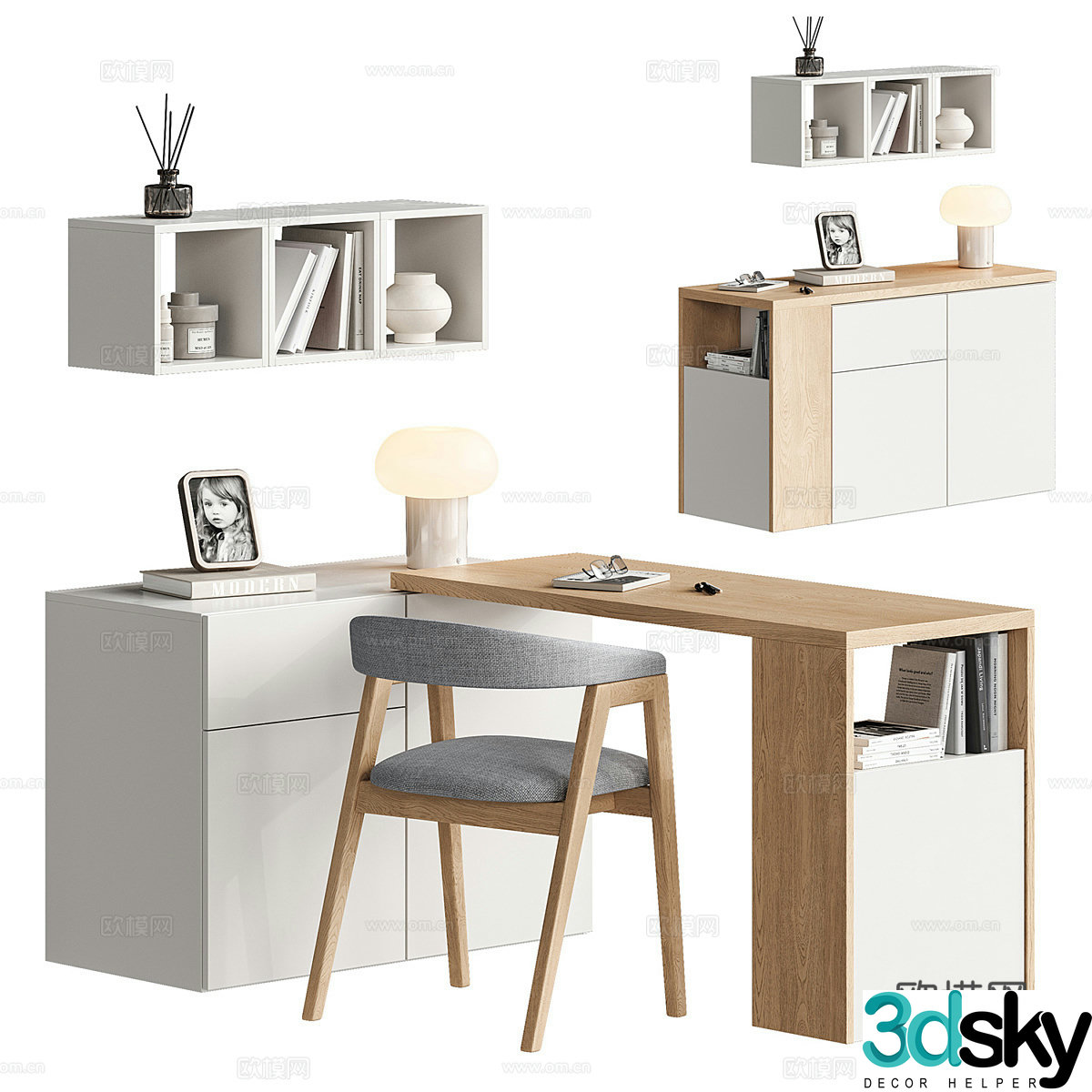 Modern Nordic desk and chair 3d model