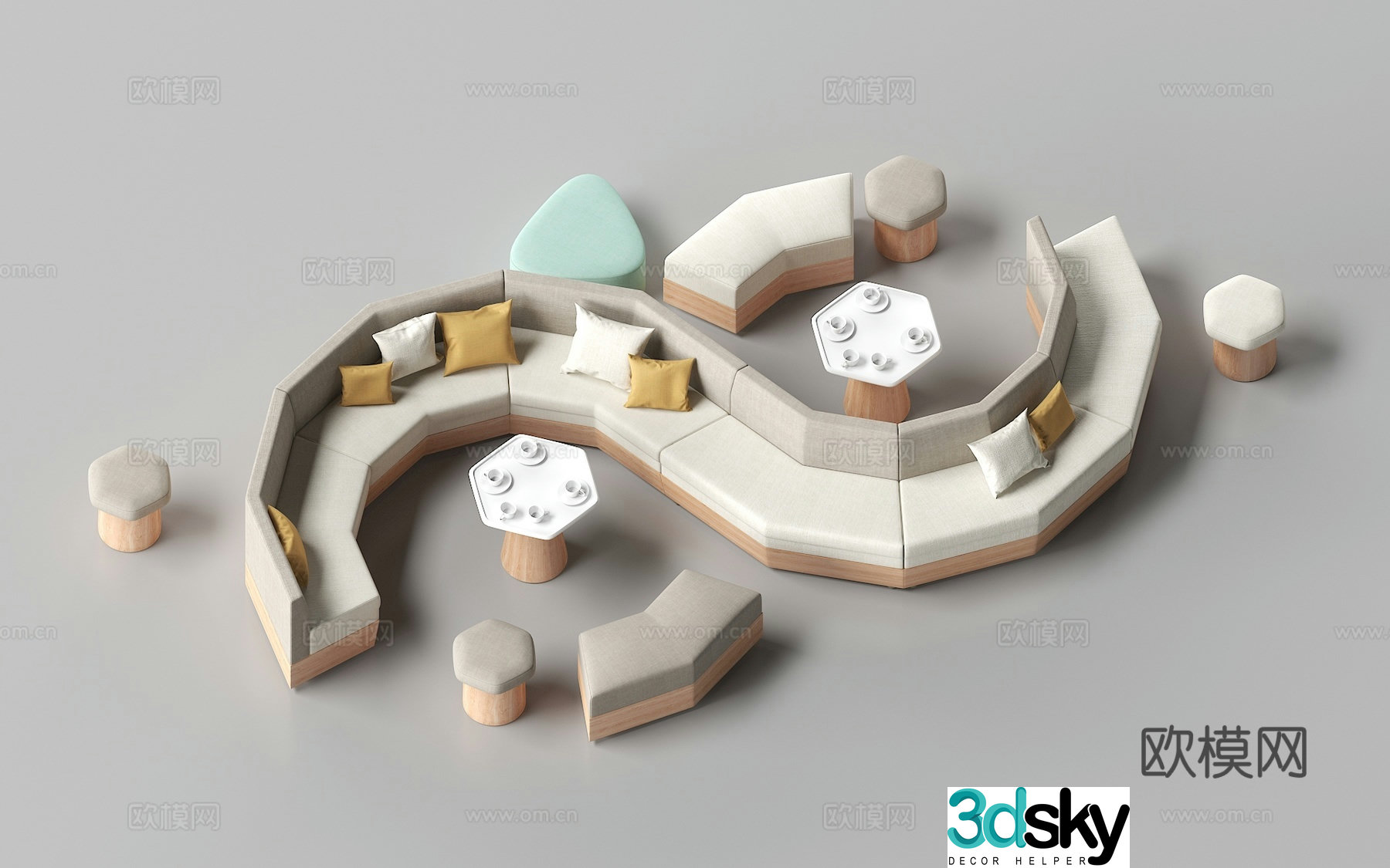 Casual bench casual table and chair 3d model