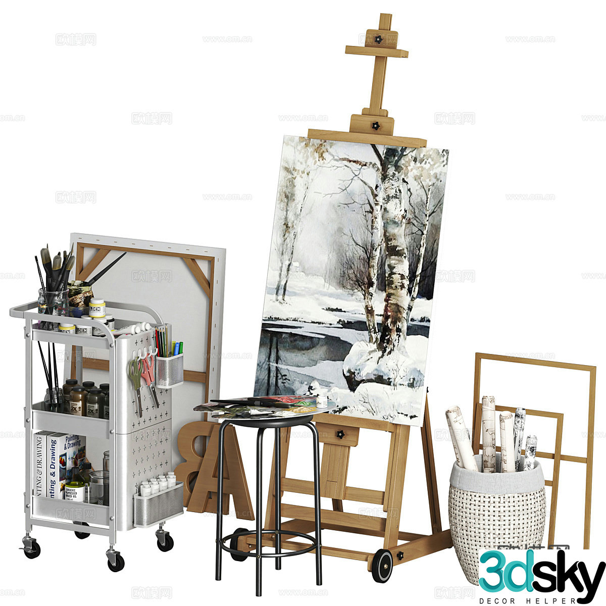 Painting tools Painting board Easel 3D model