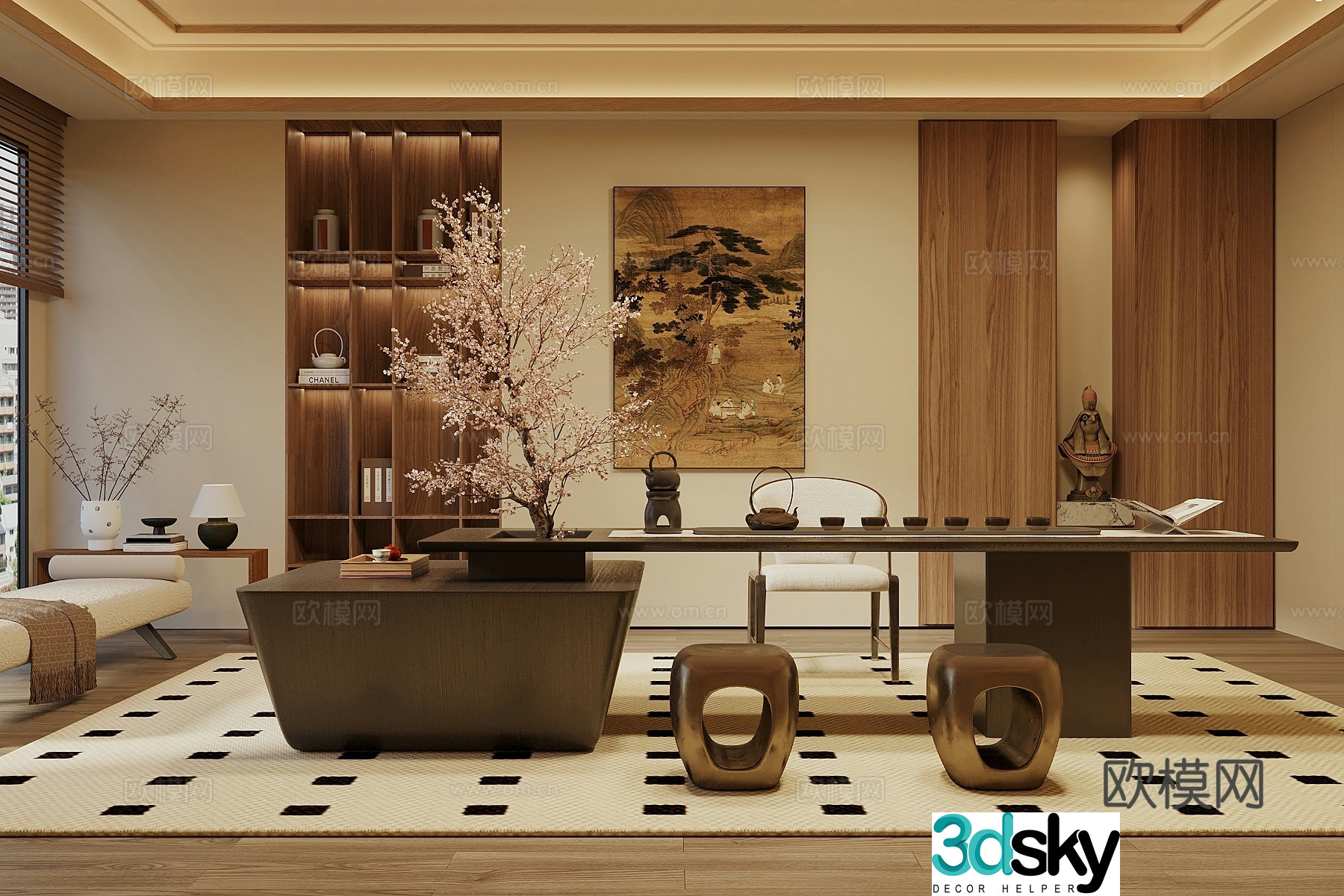 Song style tea room New stroke tea room Song style tea table and chair Tea table and chair combination 3D model
