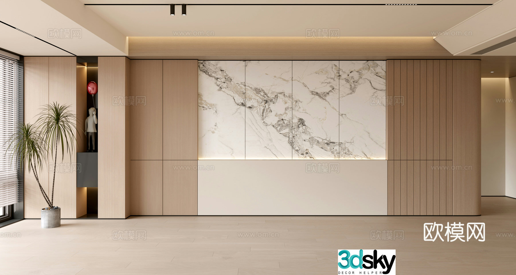 Modern simple sofa background wall modern ornament balcony cabinet living room cabinet wood veneer background wall 3d model