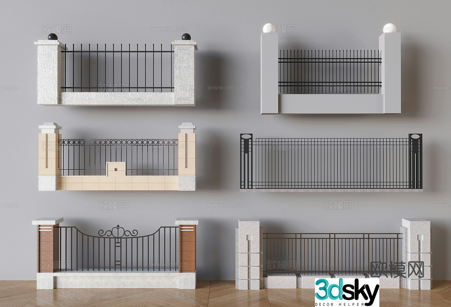 Garden fence guardrail railing iron guardrail 3d model