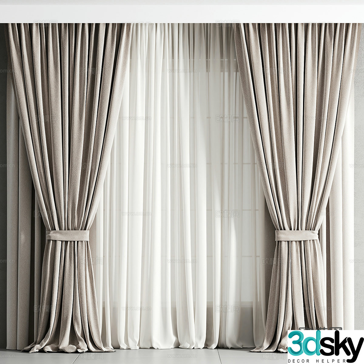 New Chinese style fabric curtain gauze curtain 3D model