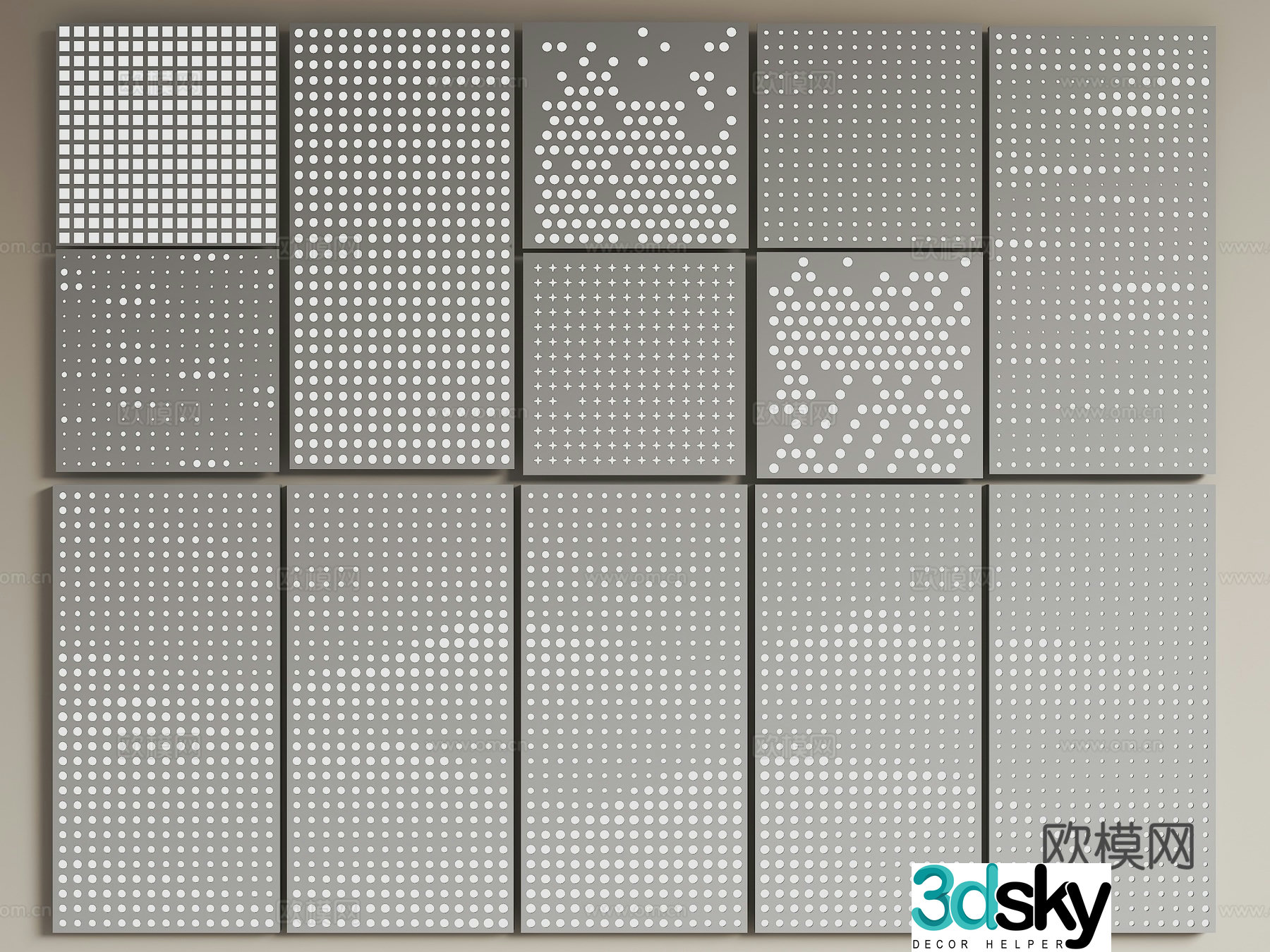Star hole plate Gradient hole plate Perforated aluminum plate Random hole plate Punching wall panel Hollow plate 3D model