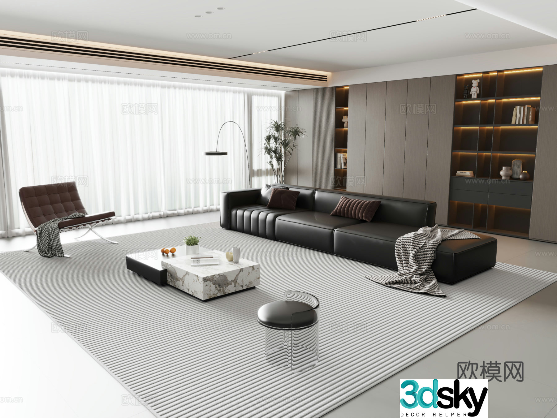 Modern Italian living room large flat living room light luxury sofa and coffee table combination 3D model