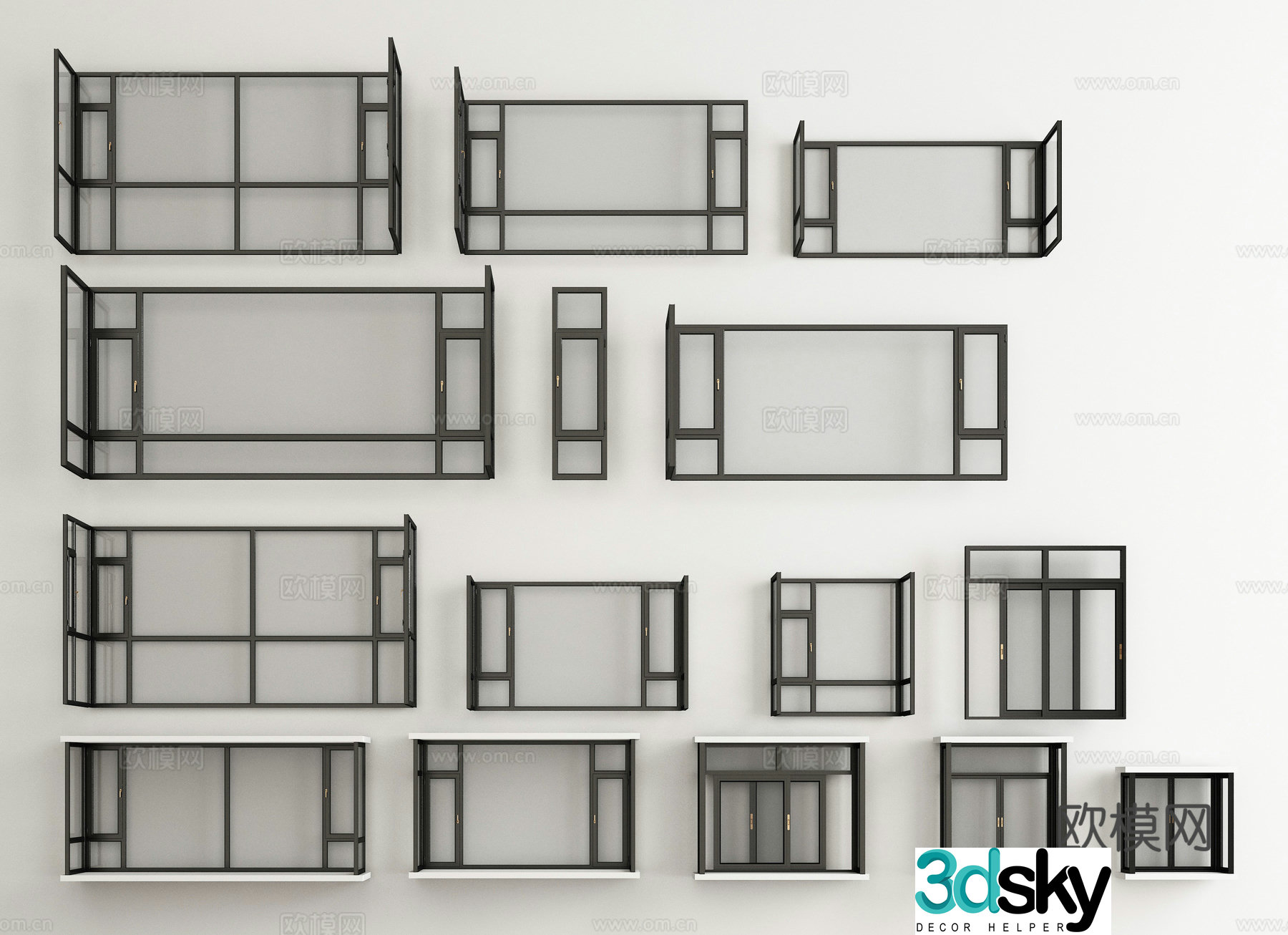 Balcony window Floor to ceiling window Casement window Window 3D model