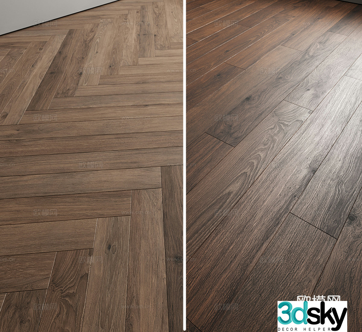 Wood floor Herringbone wood flooring Medium old wood flooring 3d model