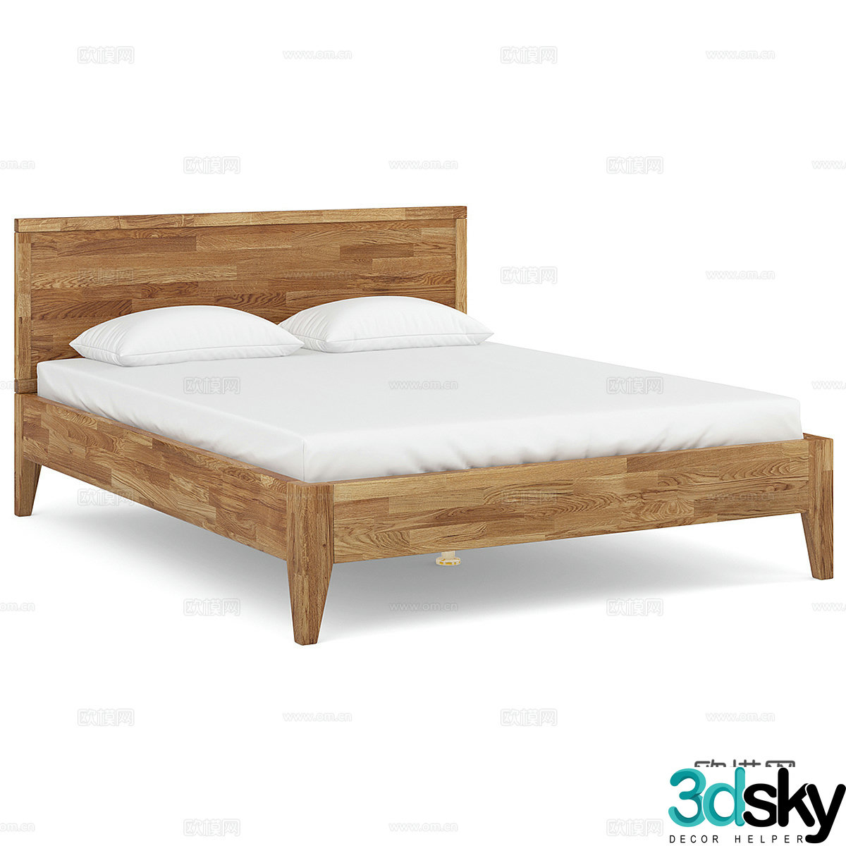 Nordic simple double bed double bed simple bed bedroom bed pillow 3d model