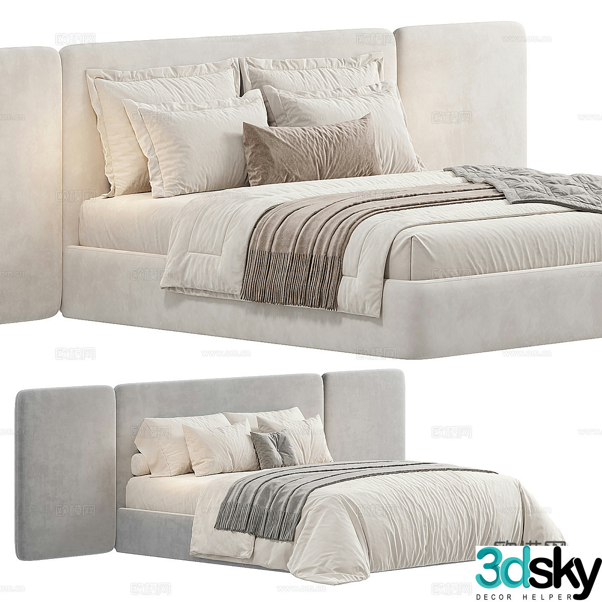 Modern Cream Style LOLA Fabric Double Bed 3D Model