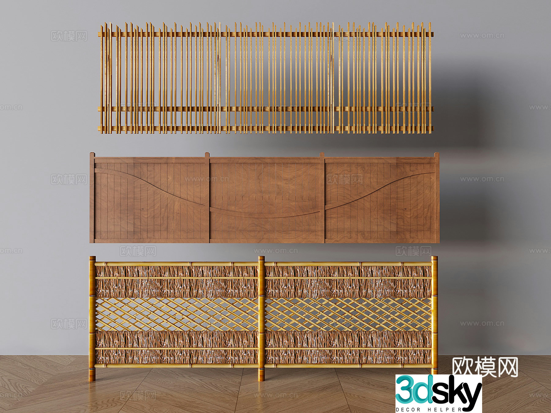New Chinese-style fence guardrail bamboo fence fence courtyard rattan wood fence 3D model