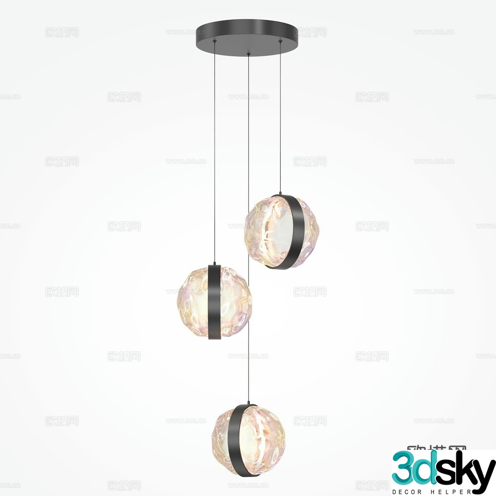 Modern dining table crystal chandeliers 3d model