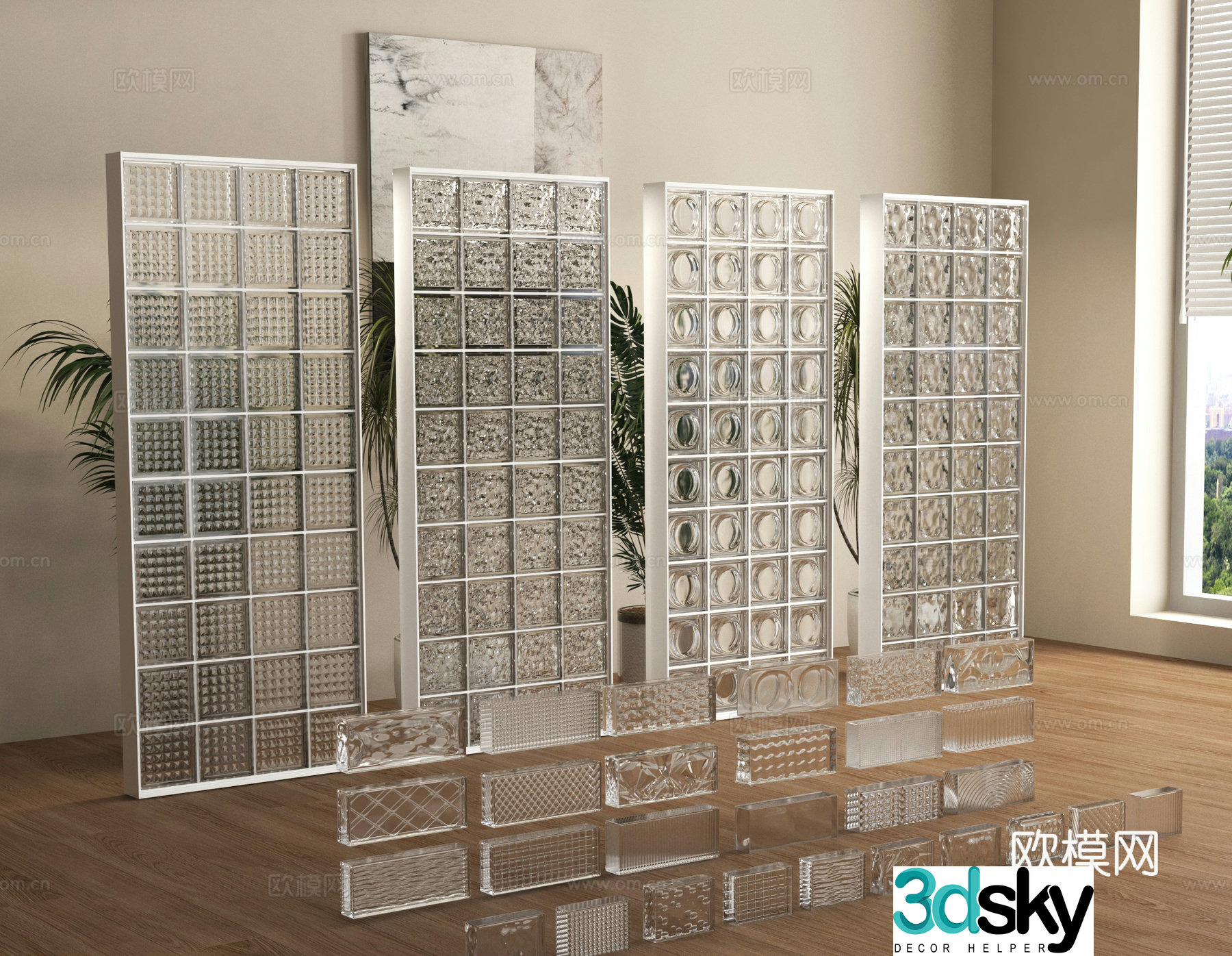 Glass screen Glass partition Glass brick 3D model