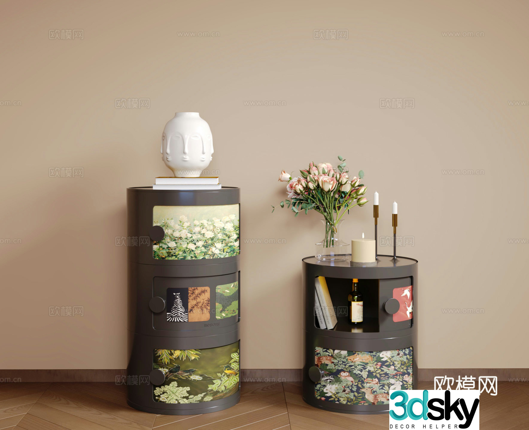Medium retro bedside table 3d model