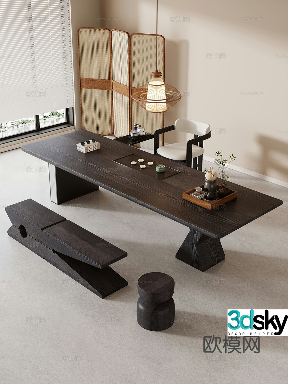 Creamy large plate table tea table and chair combination tea table tea table tea room tea table balcony tea table 3D model