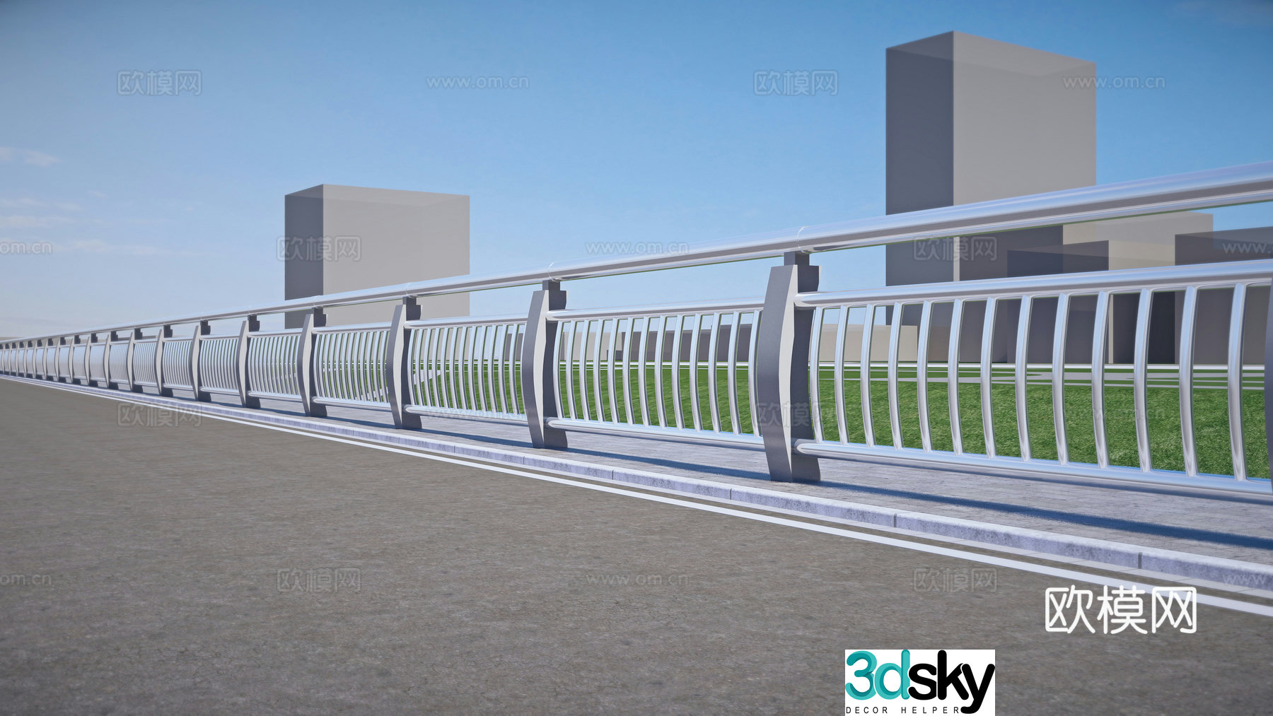 Modern metal beam and column guardrail 3d model