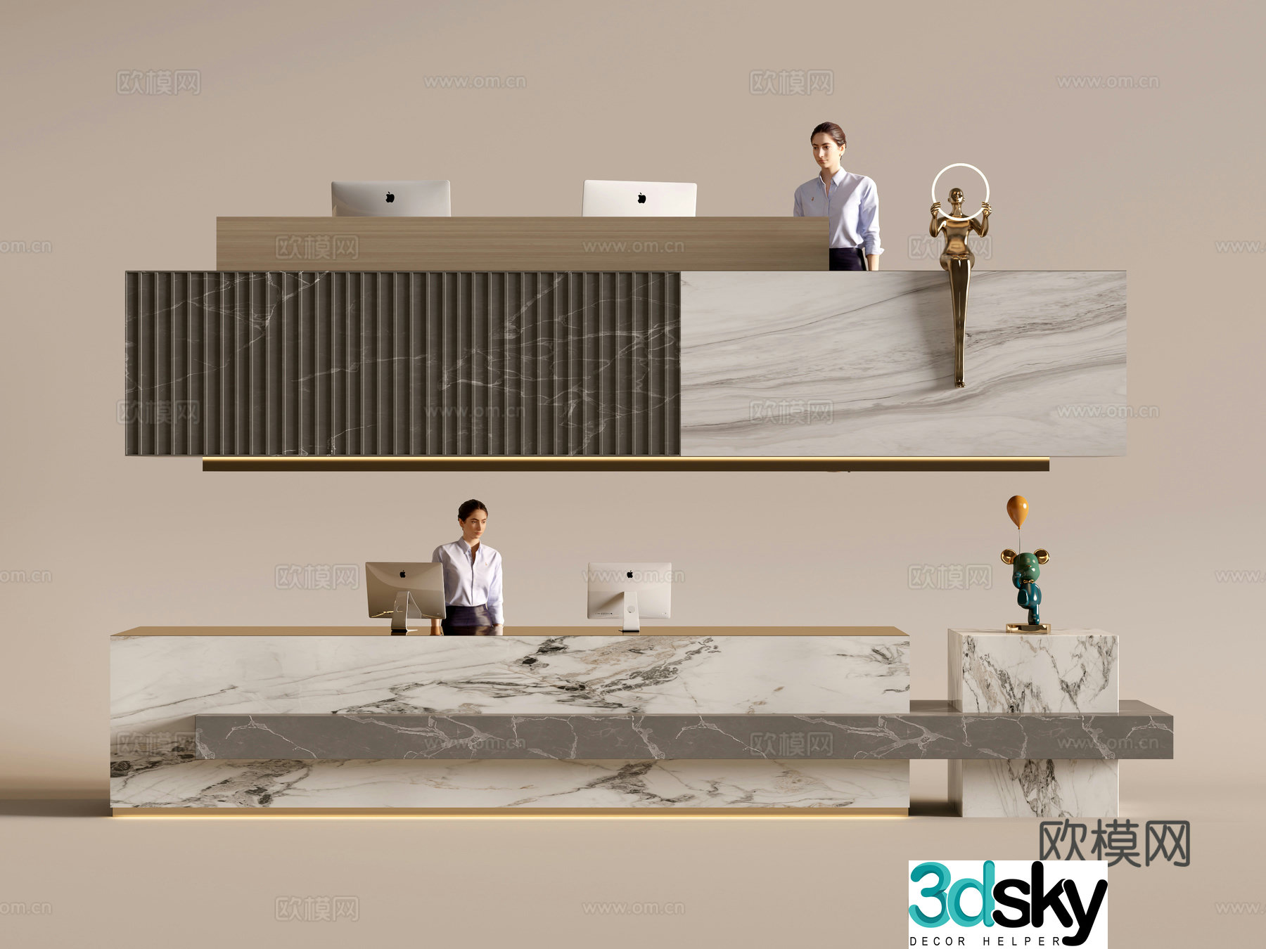 Modern company front desk reception area bar reception desk service desk combination 3D model